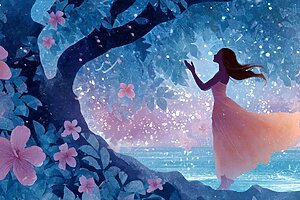 伝統的なハワイ音楽の情景 – Traditional Hawaiian music illustration