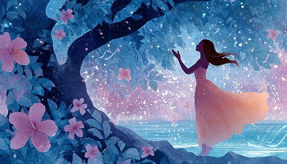 伝統的なハワイ音楽の情景 – Traditional Hawaiian music illustration