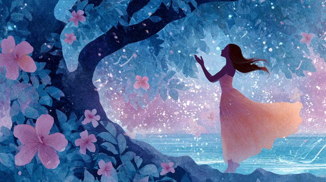 伝統的なハワイ音楽の情景 – Traditional Hawaiian music illustration