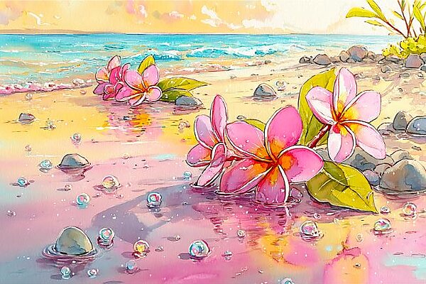 プルメリアの記憶と海のささやき｜ハワイアンアート Leaf Aloha