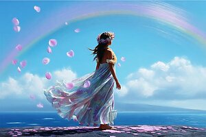 静けさに溶け込むフラダンサー – Hawaiian dancer in peaceful sunset glow