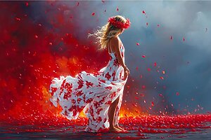 神秘と炎のハワイアンアート – Hawaiian spirit figure surrounded by red energy