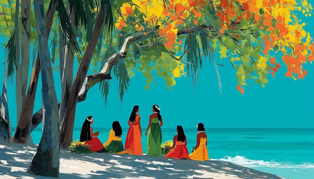 The sound of waves and prayerful hula
