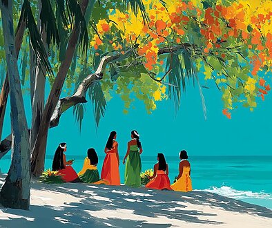 The sound of waves and prayerful hula