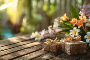 木漏れ日とプルメリアを描いたボタニカルアート