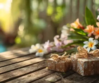 木漏れ日とプルメリアを描いたボタニカルアート