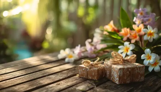 木漏れ日とプルメリアを描いたボタニカルアート