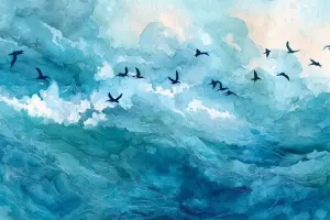 海鳥の飛ぶ方向から道を読み取る、古代ハワイの航海とナヴィゲーションの神ヒイラニの伝説をイメージした風景