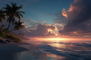 朝日の光に包まれたハワイの海と空が広がる風景が、Hauʻoliの意味する静かな幸せと喜びを象徴するイメージ