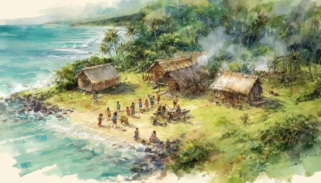 ハワイの伝統的な村での穏やかな暮らしを感じる風景