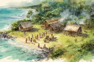 ハワイの伝統的な村での穏やかな暮らしを感じる風景