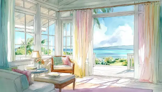 海の光がやさしく差し込むハワイの穏やかな風景が、Maluhiaの意味する平和と癒しの空間を象徴するイメージ