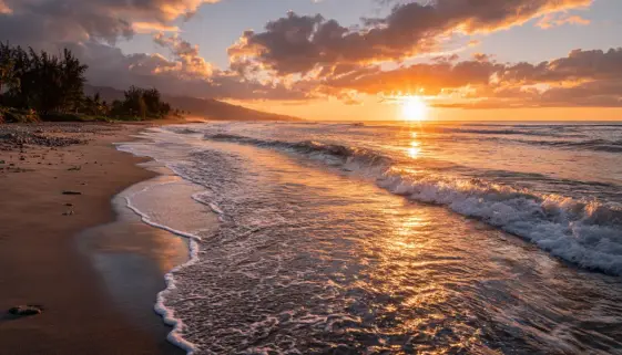 夕暮れのハワイの海と穏やかな空が広がる風景が、Ponoの意味する心の調和と静かな正しさを象徴するイメージ